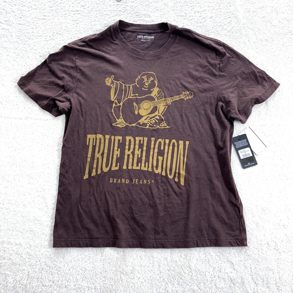 True Religion Men's XL Crackle Vintage Tee Coffee Bean - Picture 2 of 11